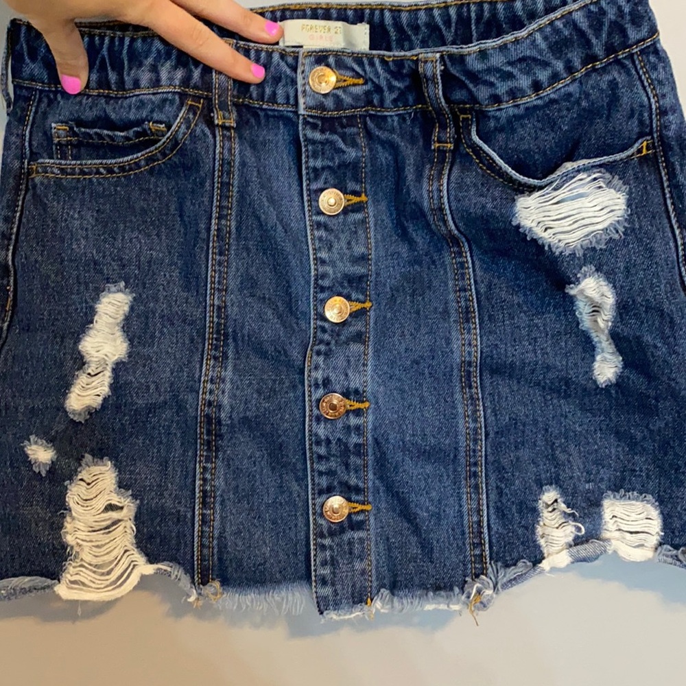 ripped denim skirt